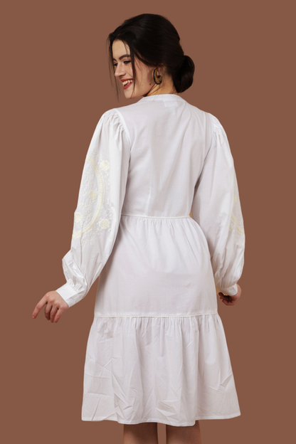 Tonal Embroidered Off White Casual Midi Dress - S to 3XL