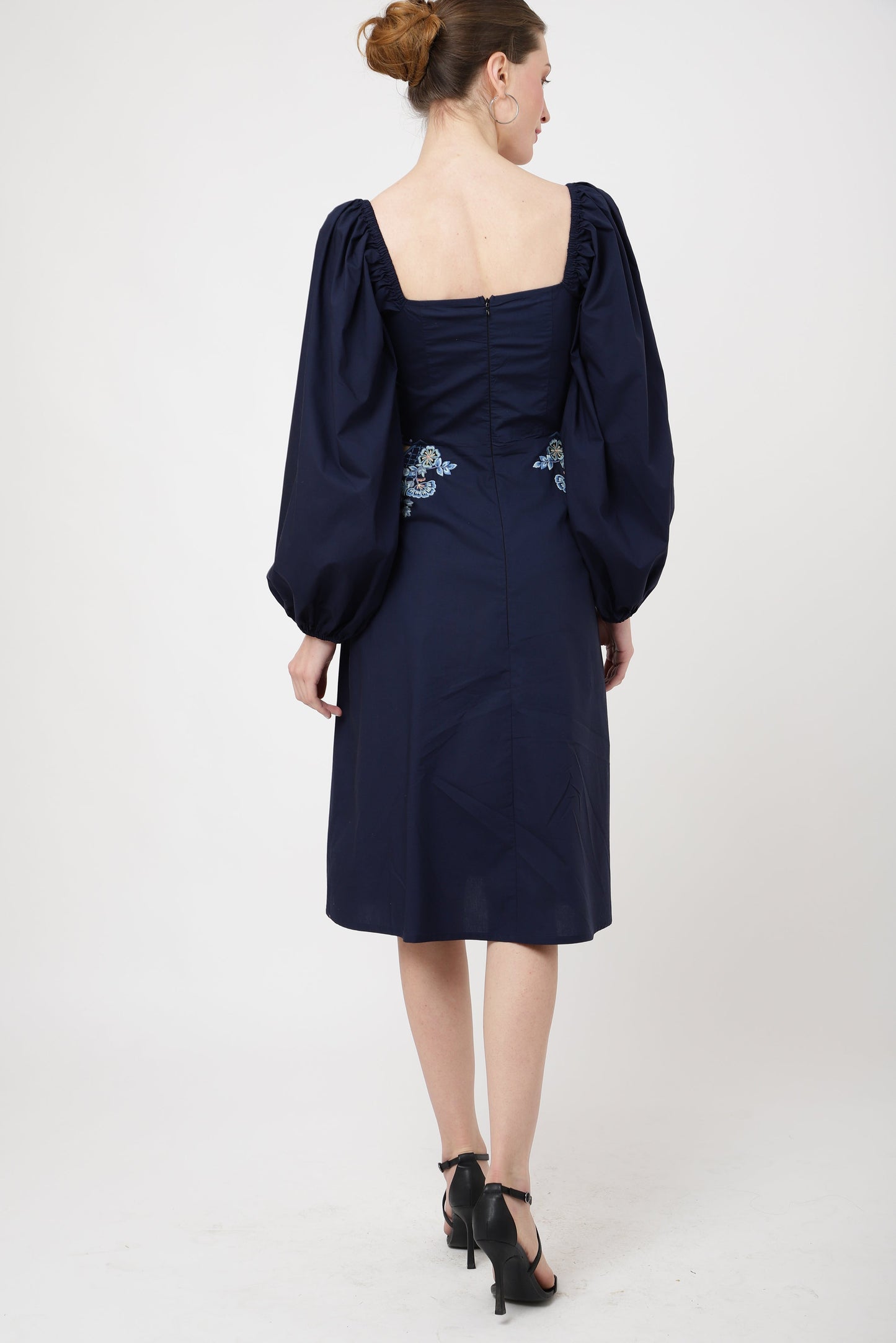 Tonal Embroidered Midnight Blue Casual Midi Dress - S to XL