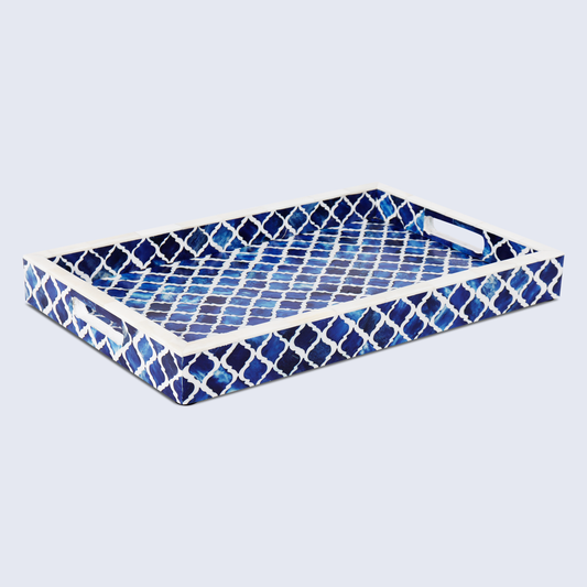Decorative Tray Moroccan Blue & White 11x17 Inch
