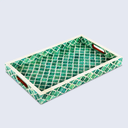 Decorative Tray Moroccan Pattern Green & White - Available in 3 Sizes