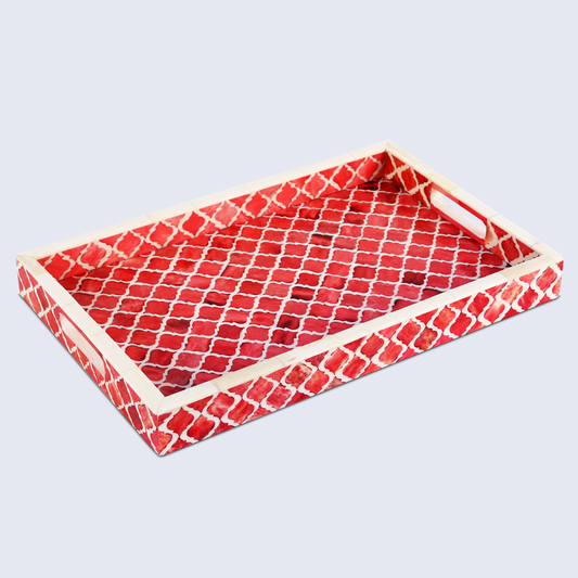 Decorative Tray Moroccan Pattern Red & White 11x17 inch