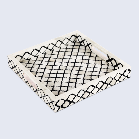 Decorative Tray Moroccan Black & White 12x12 Inch