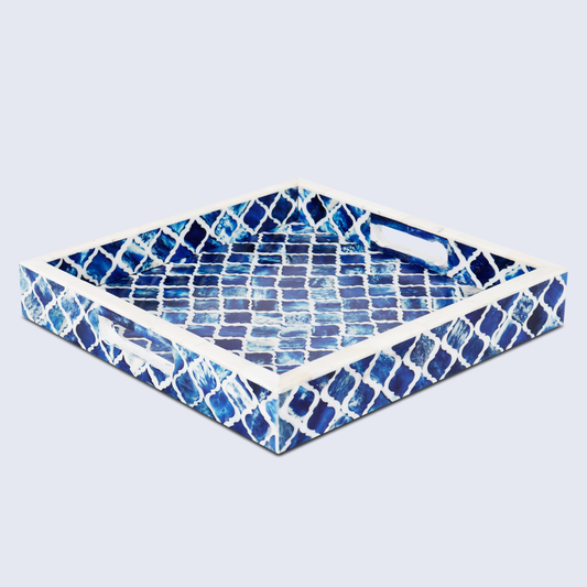 Decorative Tray Moroccan Blue & White 12x12 inch