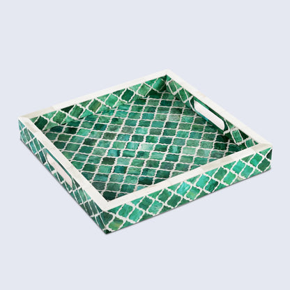 Decorative Tray Moroccan Pattern Green & White - Available in 3 Sizes