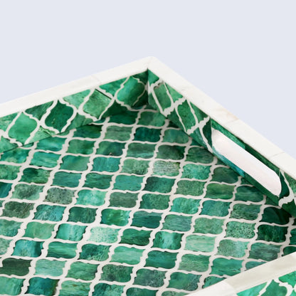 Decorative Tray Moroccan Pattern Green & White - Available in 3 Sizes