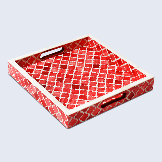 Decorative Tray Moroccan Red & White 12x12 inch