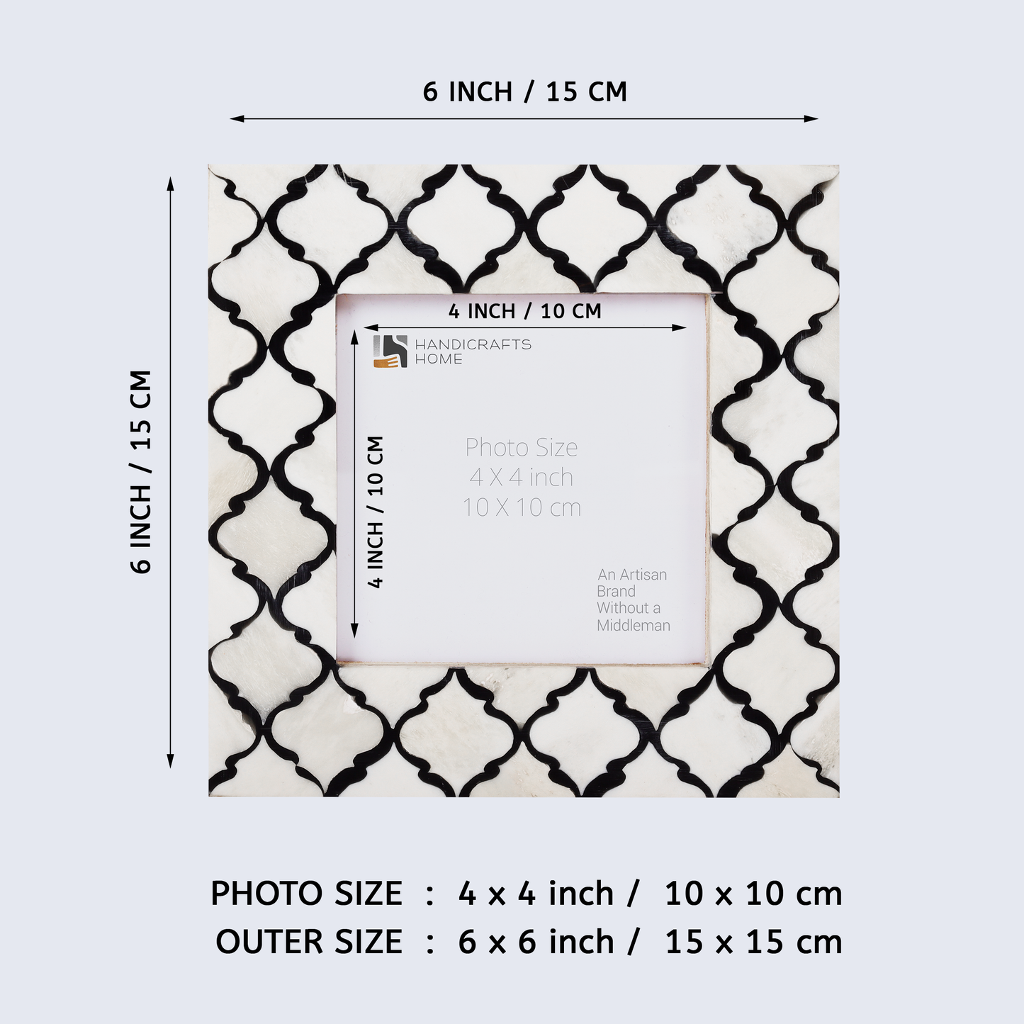 Picture Frame Moroccan Pattern Black & White 4x4 Inch