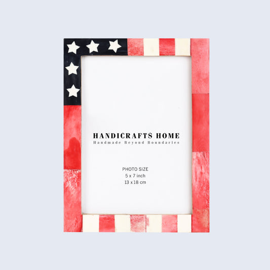 USA American Flag Picture Photo Frame Handmade Souvenirs - 5x7 Inches