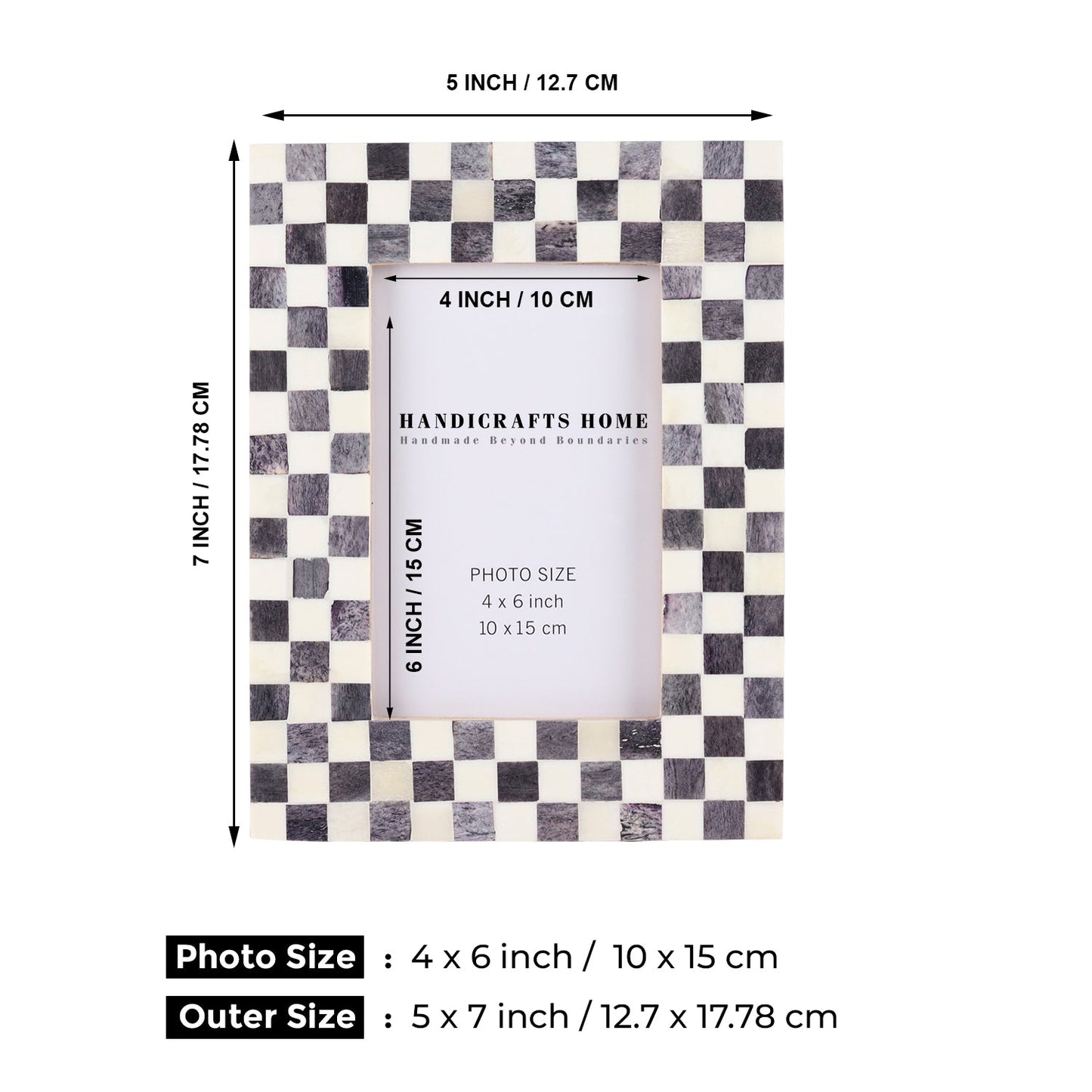 Picture Frame Checked Pattern Black & White 4x6 Inch