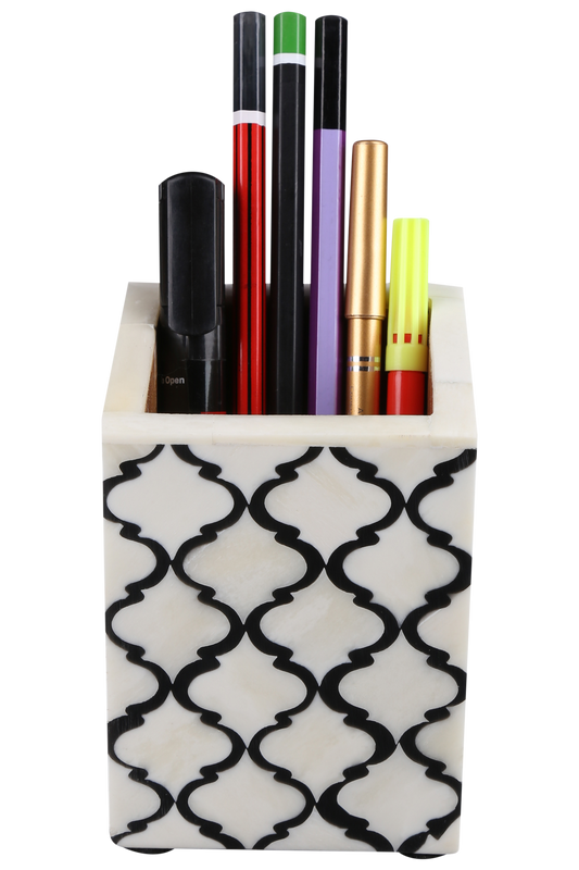 Pen & Pencil Holder Moroccan Black & White 3x4 Inch