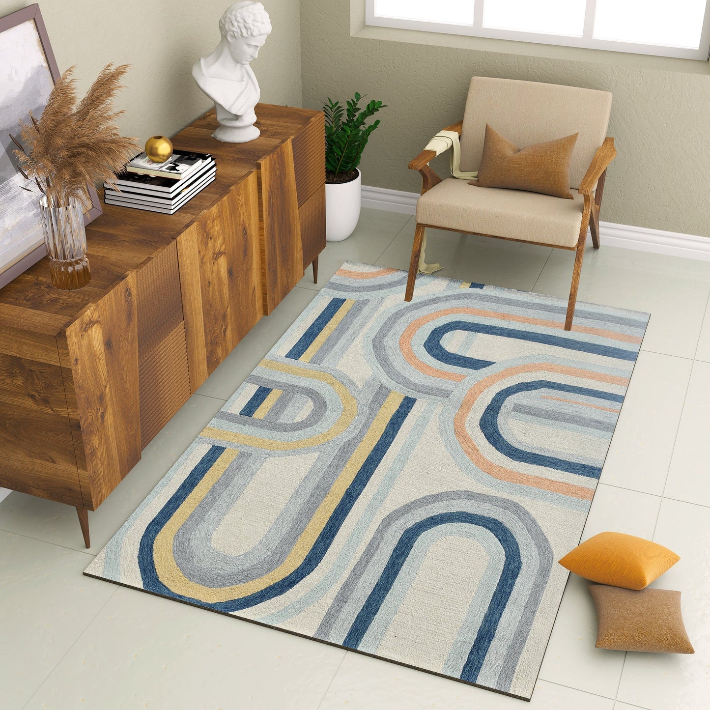 Premium Hand-Tufted Rug Made of 100% Wool  - Pastel Loops - 3x5 Feet