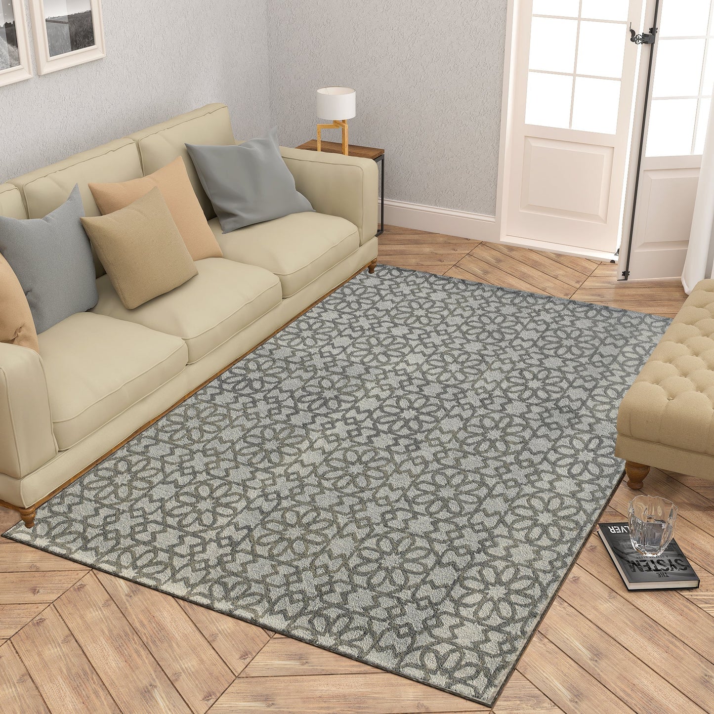 Premium Hand-Tufted Rug Made of 100% Wool  - Shiraz Grid - 5x8 Feet