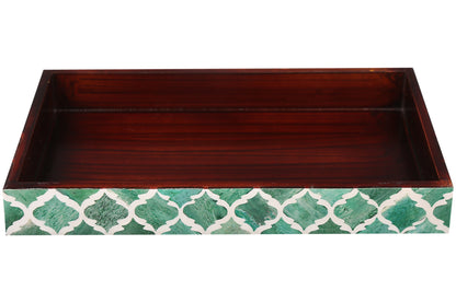 Bathroom Tray Moroccan Pattern Green & White 10x6 Inch