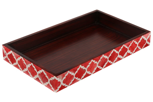 Bathroom Tray Moroccan Pattern Red & White 10 x 6 inch