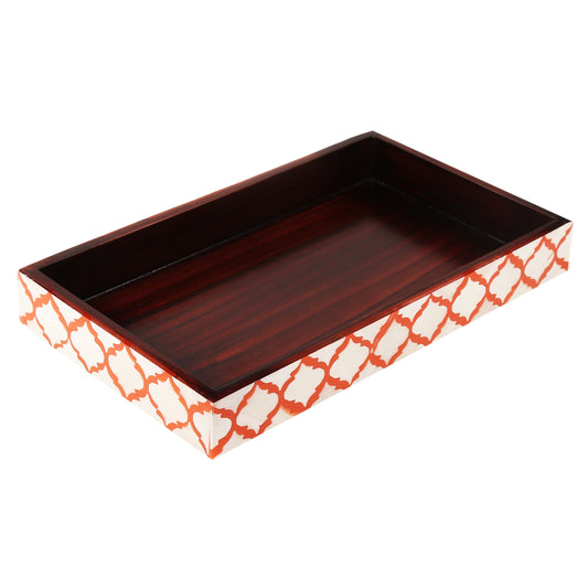 Bathroom Tray Moroccan Pattern White & Red 10x6 inch
