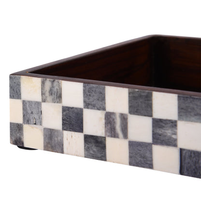 Bathroom Tray Parlour Checkered Black & White 10x6 inch