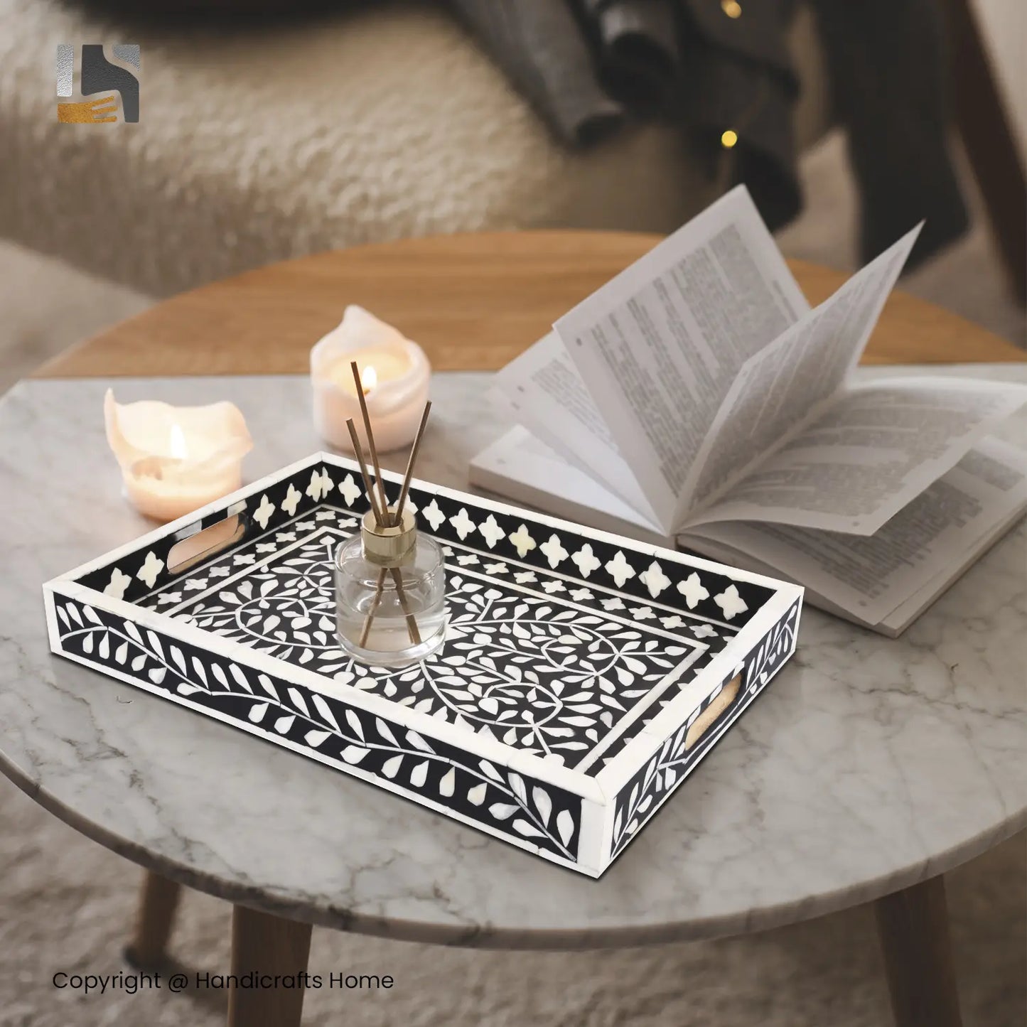 Decorative Tray Alhambra Negra Black & White 11x17, 12x12