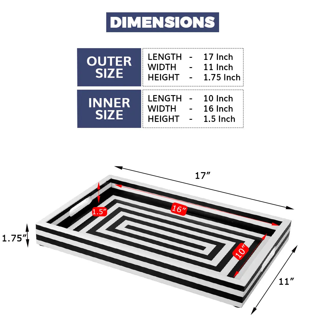 Decorative Tray Concentrics Black & White - 11x17, 12x12