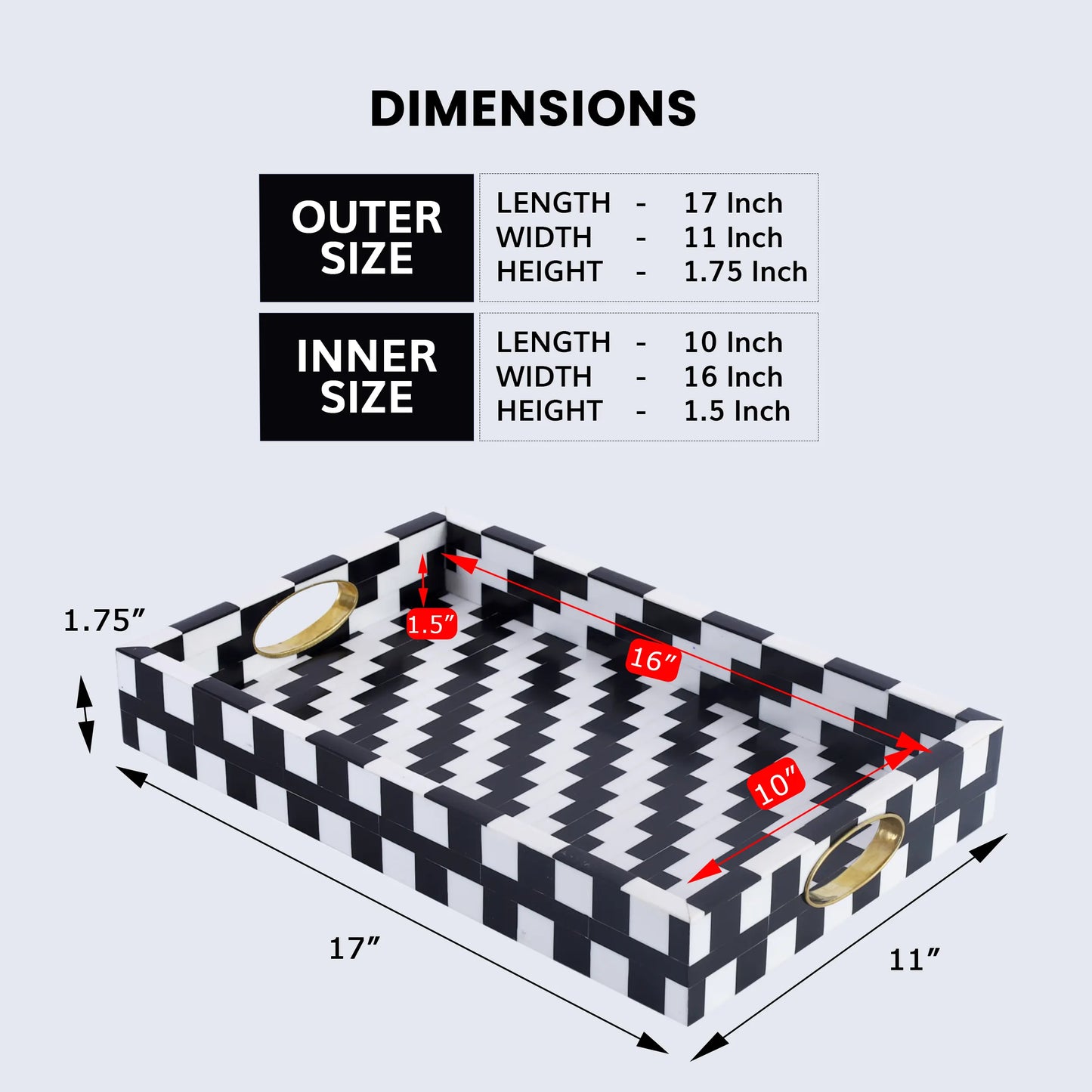 Handmade Optique Pixel Inspired Decorative Tray in 11x17 Inch