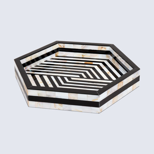 Decorative Tray Exquisite Discovery Hex  Black & White 12x12 inch