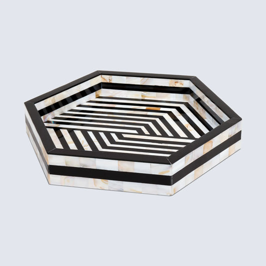 Decorative Tray Discovery Hex  Black & White 12x12 inch