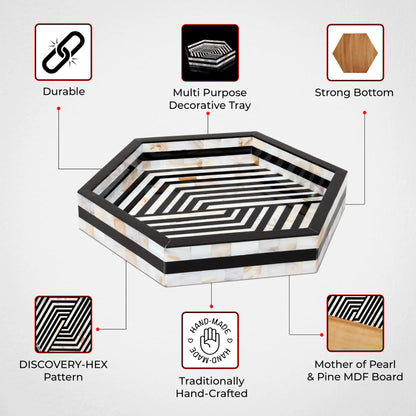 Decorative Tray Discovery Hex  Black & White 12x12 inch