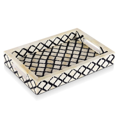 Decorative Tray Moorish Moroccan Pattern 12x8 Inches Black & White