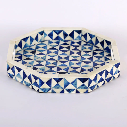 Decorative Tray Octagon Blue & White 12x12 inch