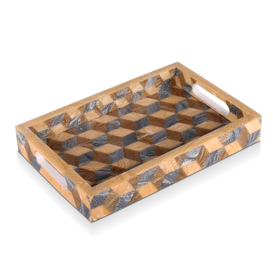 Decorative Tray Resin 3D Brown & Grey 12x8 inch