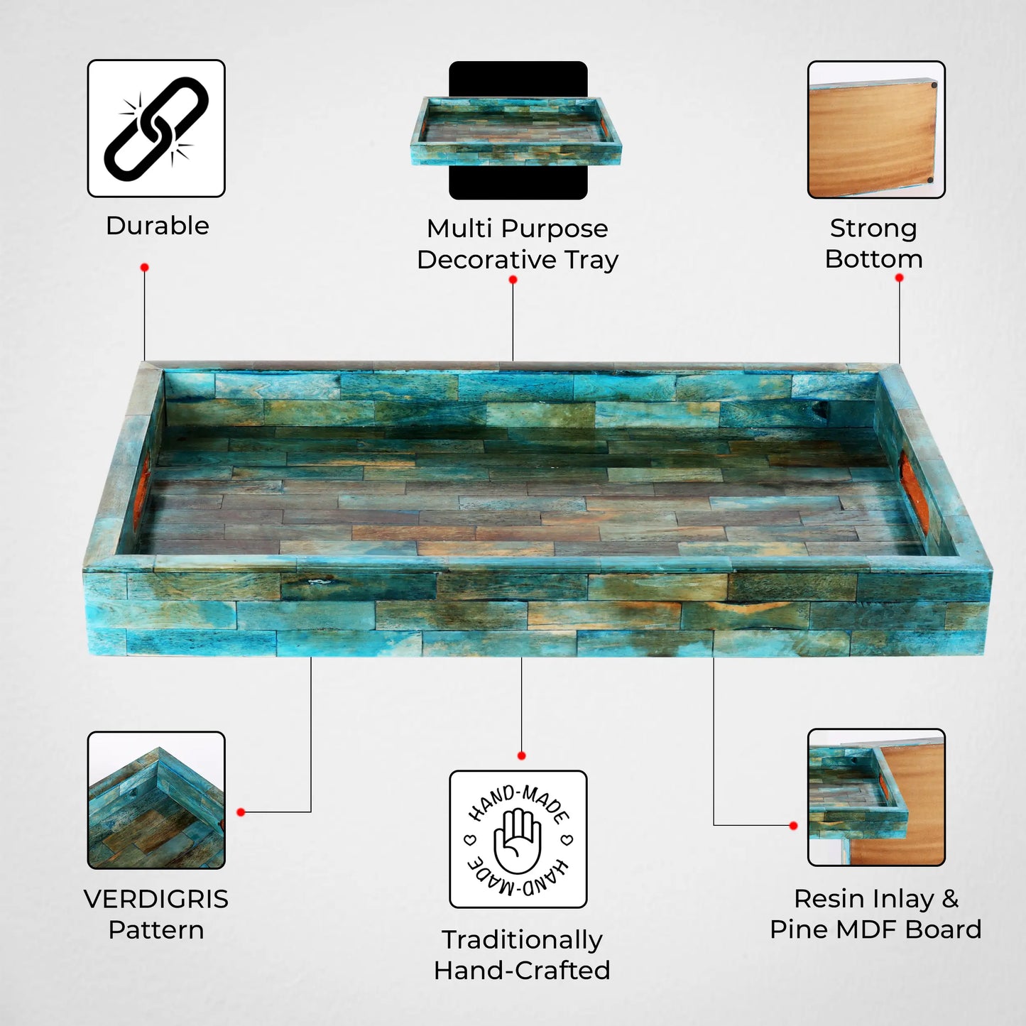 Decorative Tray Ideal Ottoman Verdigris - Available in 3 Sizes