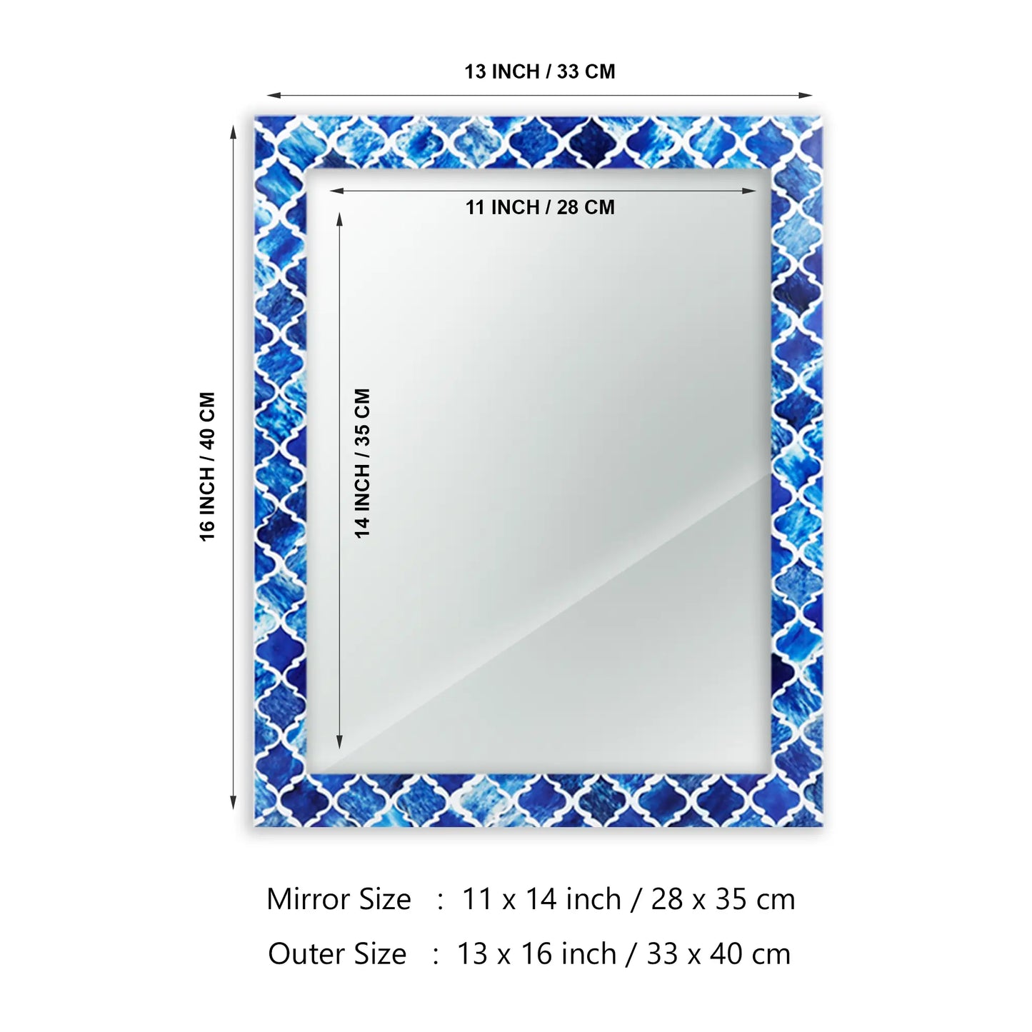 Make to Order Moroccan Blue Mirror - Available in 6 Sizes